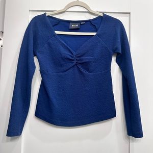 Anthropologie blue long sleeve ruched top